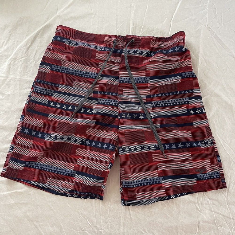 Speedo Mens Red Bathing Suit Shorts Size Large UV 50+ America